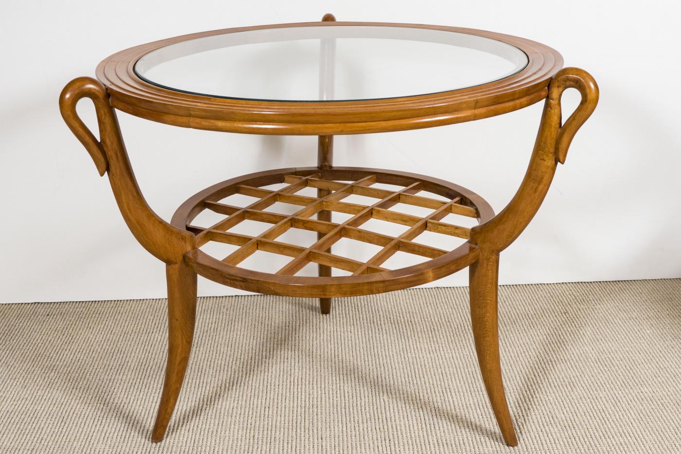 A Two Tiered Italian Gio Ponti Style Wood And Glass Occasional Table 1702