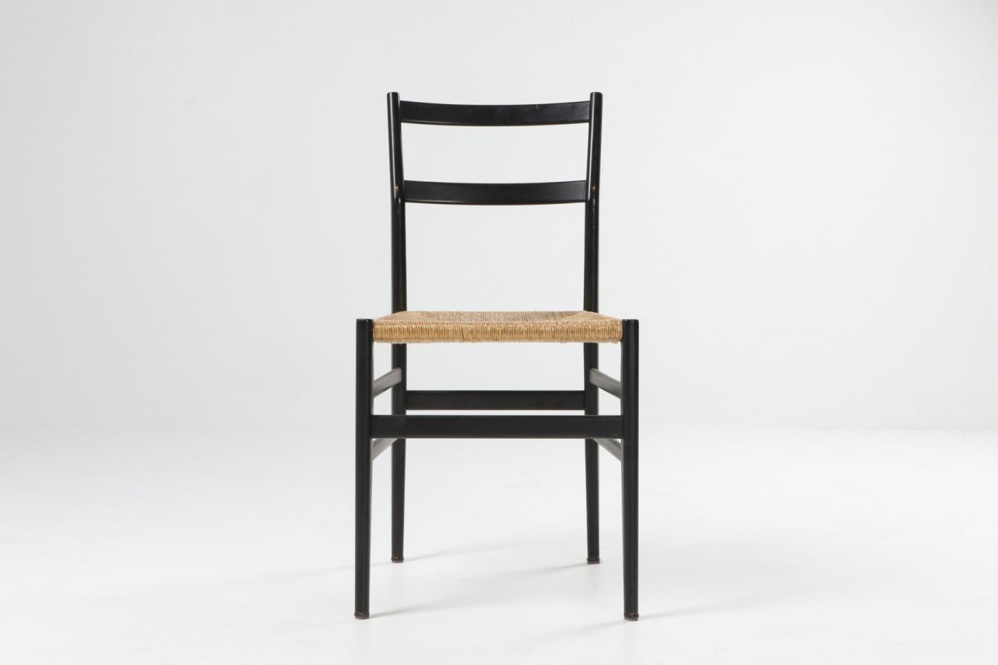 Gio Ponti - Gio Ponti Leggera dining chairs black and cord - 1980's