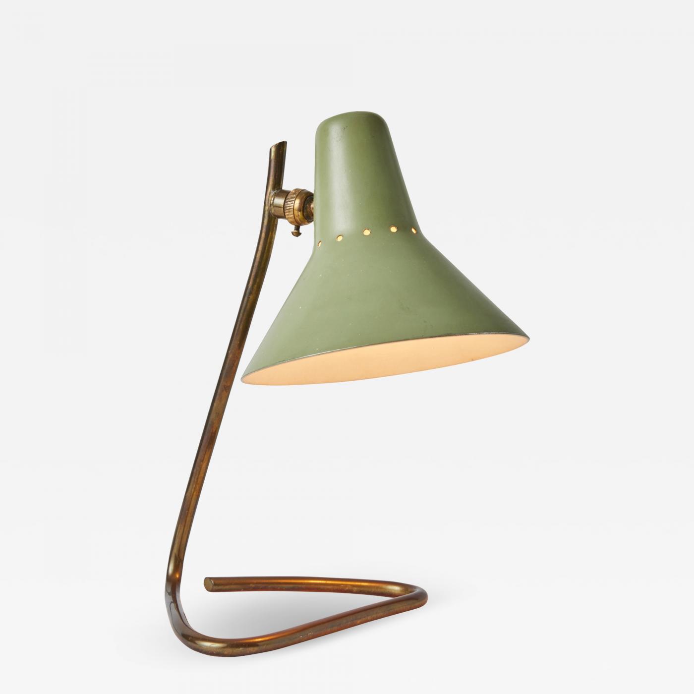 1960s Giuseppe Ostuni Green Metal and Brass Table Lamp for O