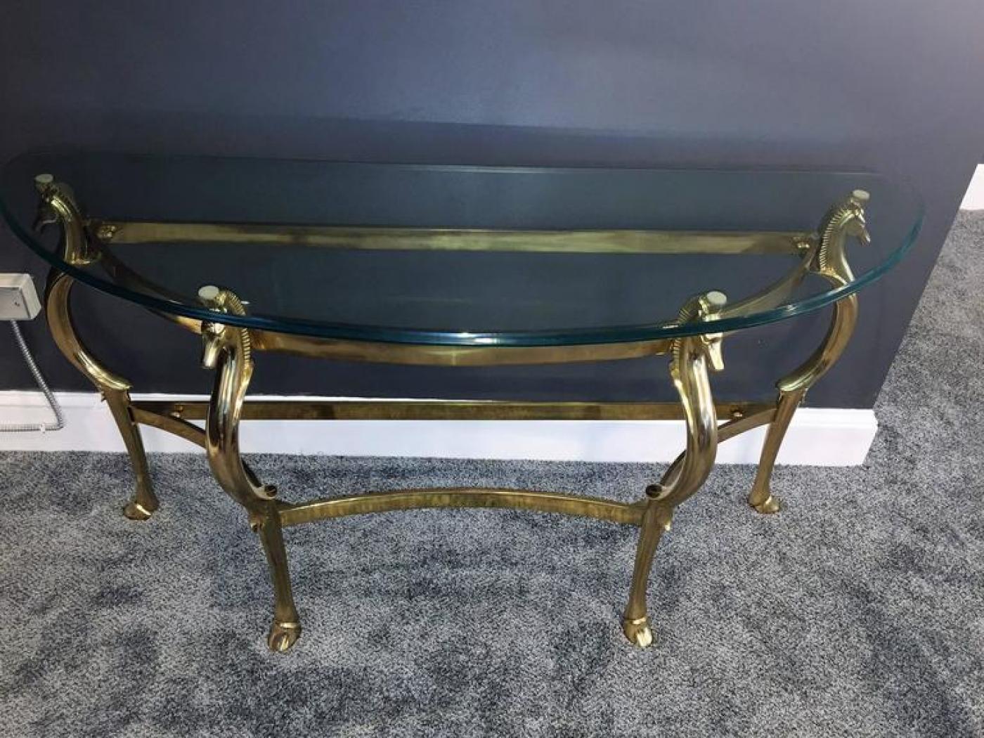 Italian Brass Seahorse Console Table