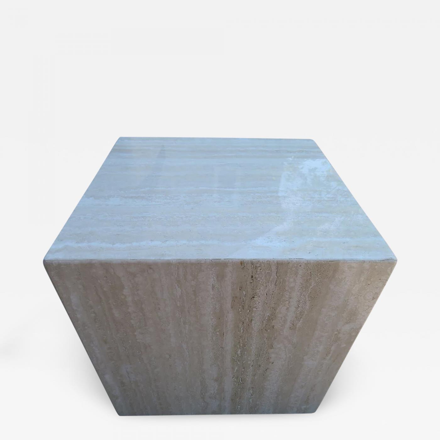 Travertine Cube Side End Table Pedestal, MidCentury Modern