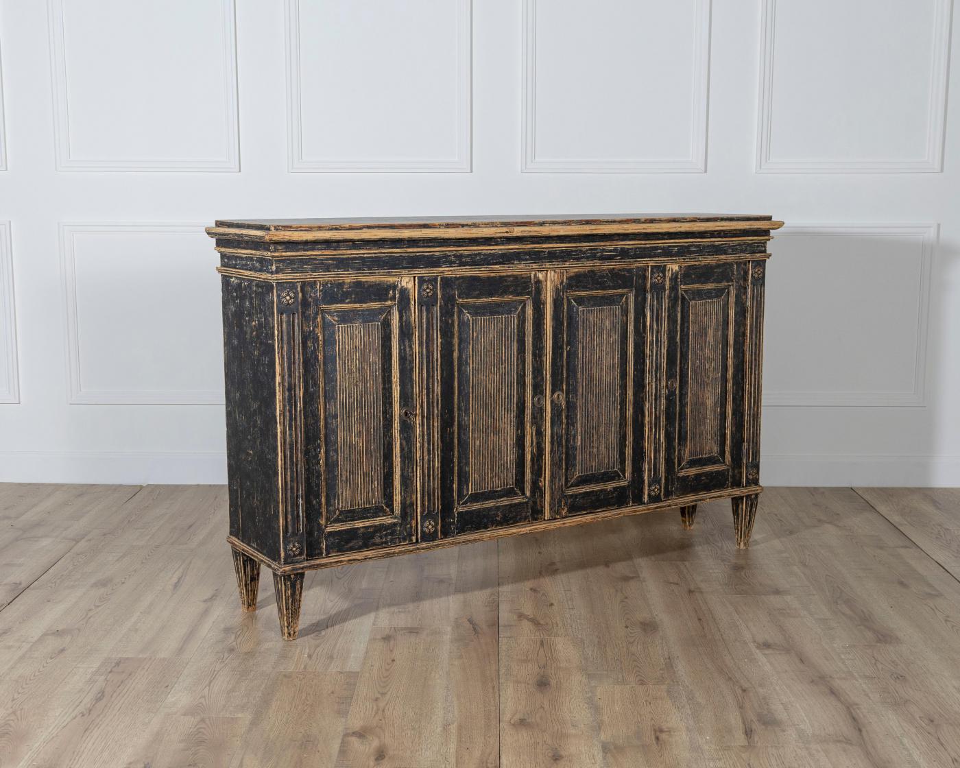 Traditional Reeded Sideboard Gustavian Style Painted Sideboard with Reeded Doors, circa 1900