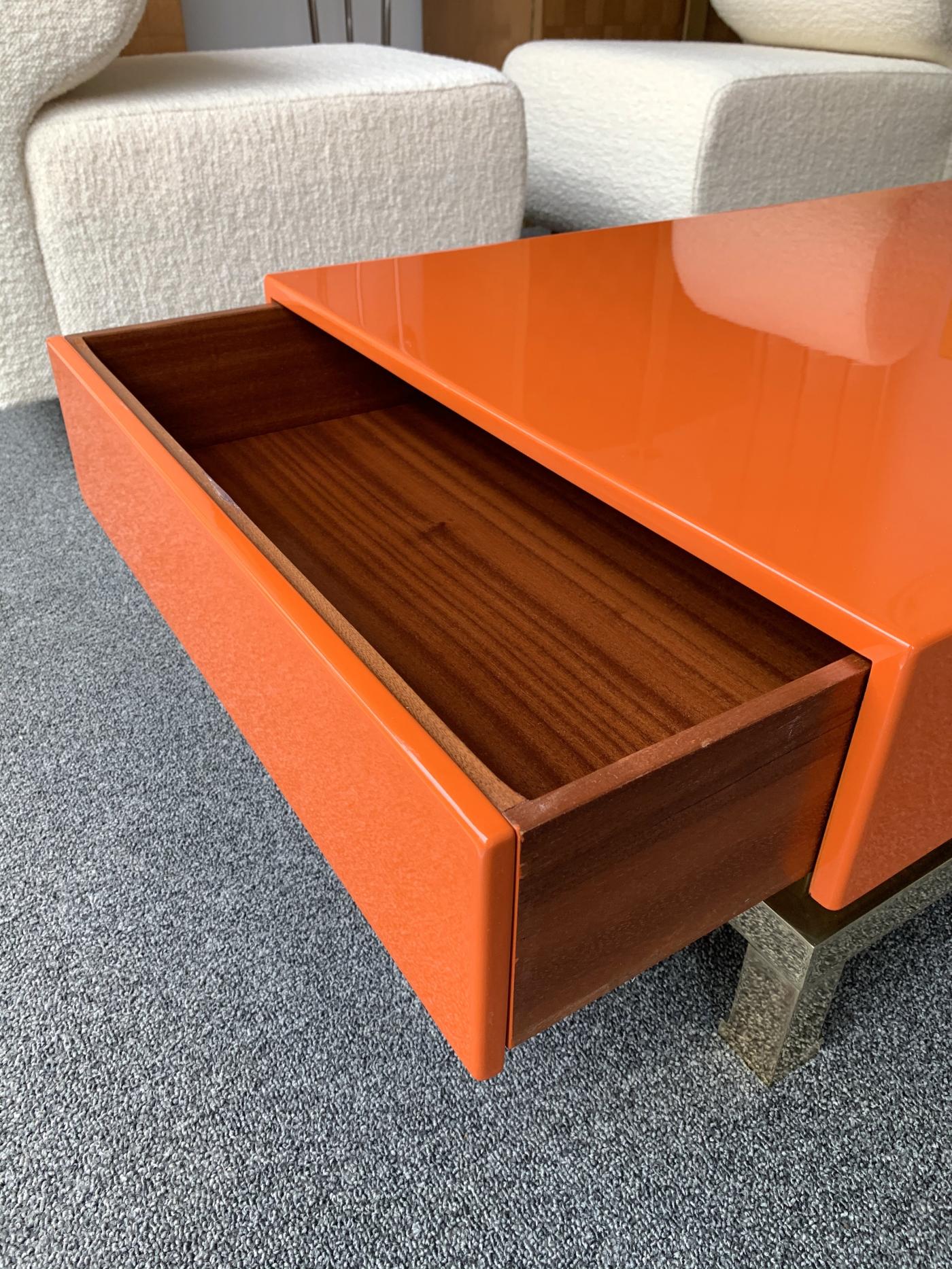 Guy LeFevre Lacquered Coffee Table and Brass by Guy Lefevre, France