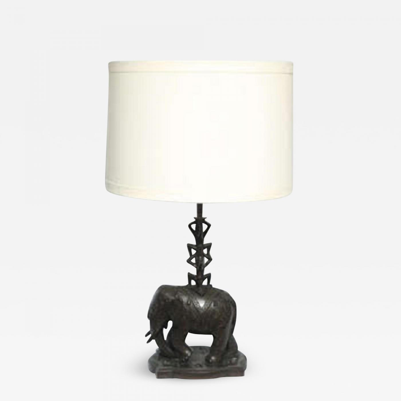 H Troger Table Lamp Art Deco Bronze Elephant With Men German 1920 S