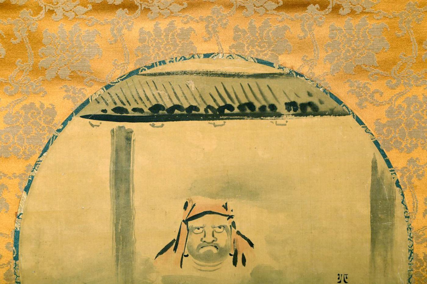 Hababusa Itcho - Japanese Silk Scroll of Daruma Hanabusa Itcho Edo Period