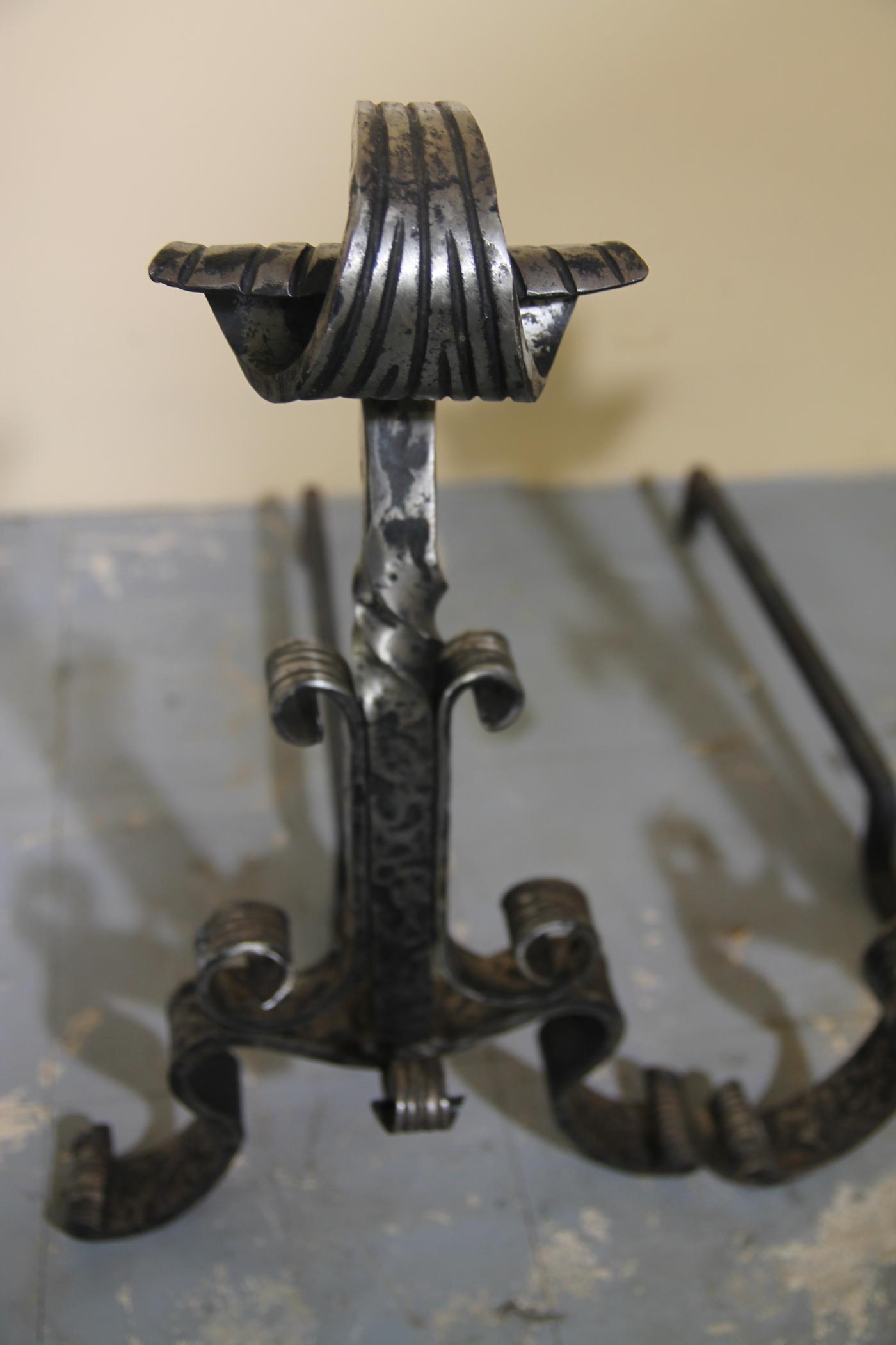 Hand Wrought Iron Fireplace set, Screen, Tools and Andirons