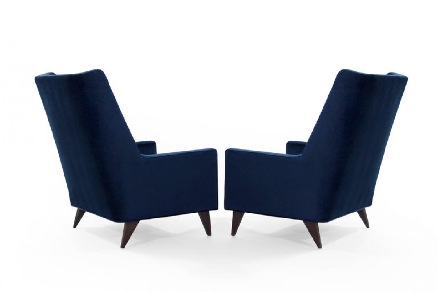 Harvey Probber Harvey Probber Lounge Chairs in Navy Velvet