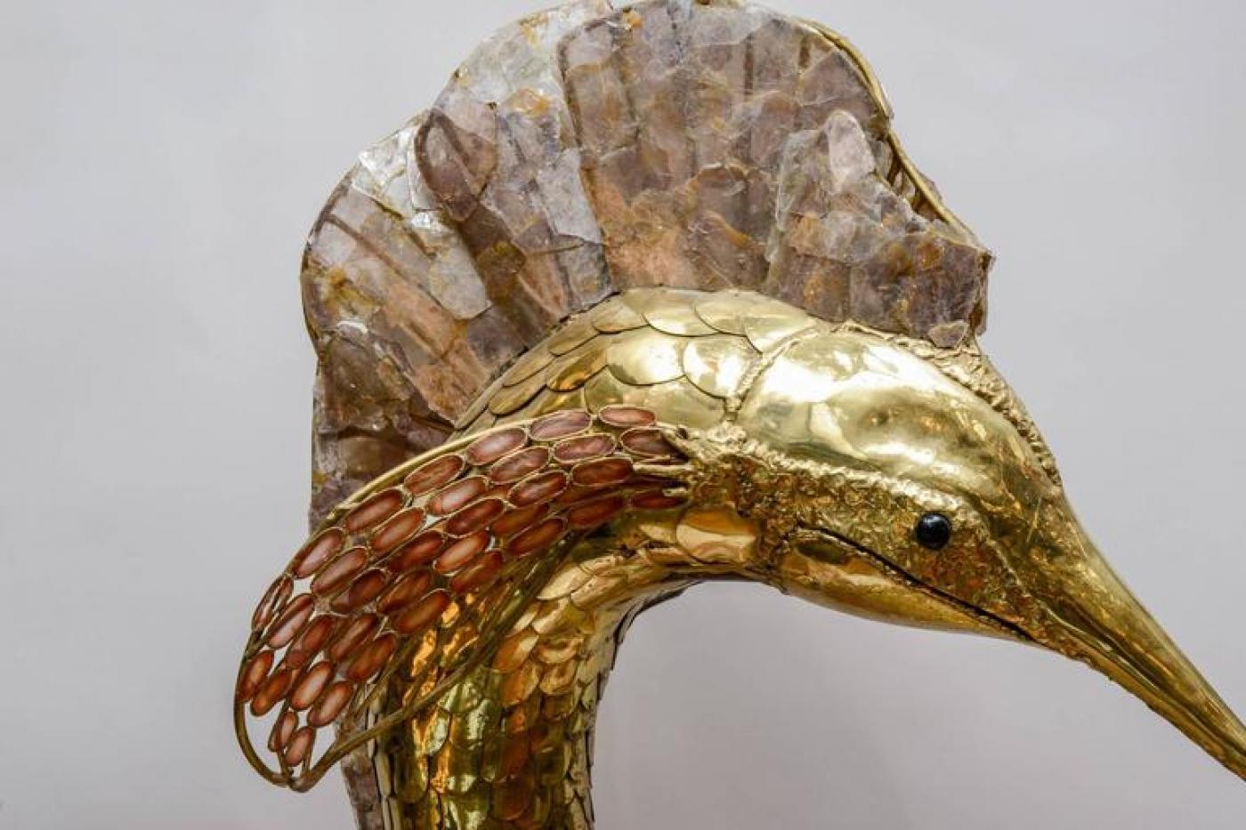 Henri Fernandez Unique Brass Mica and Marble Swordfish Lightning