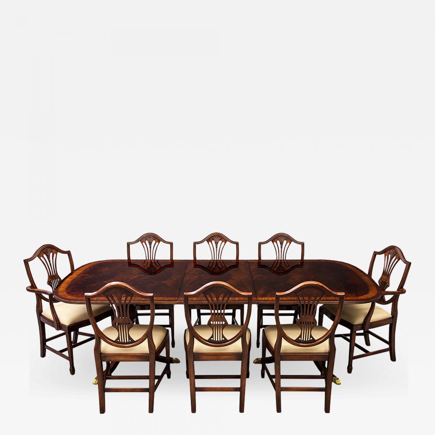 High Quality Flamed Mahogany Duncan Phyfe High Gloss Dining Table And Chairs Set