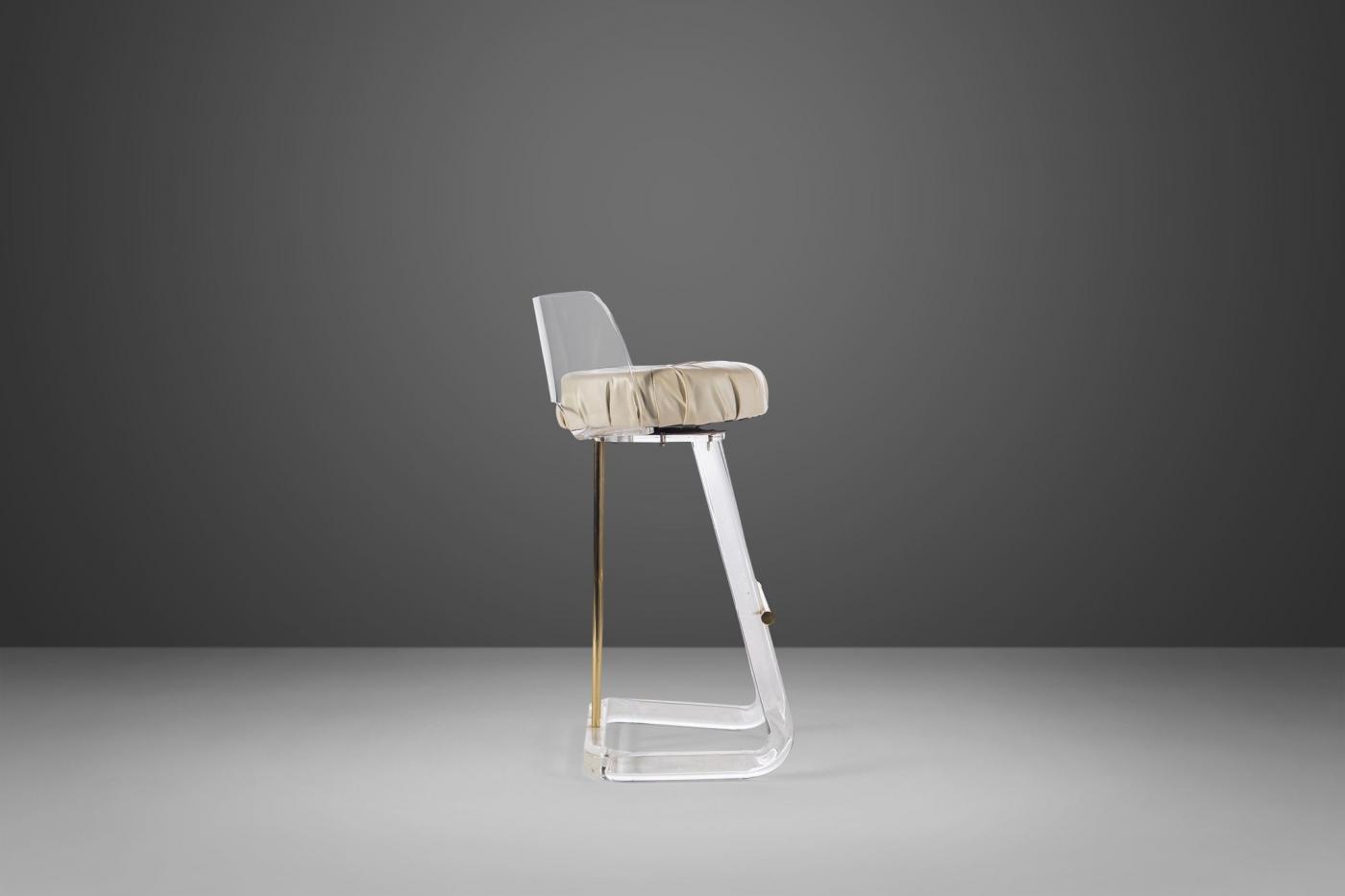 Hollywood Regency Bar Stool / Drafting Stool in Lucite and Brass