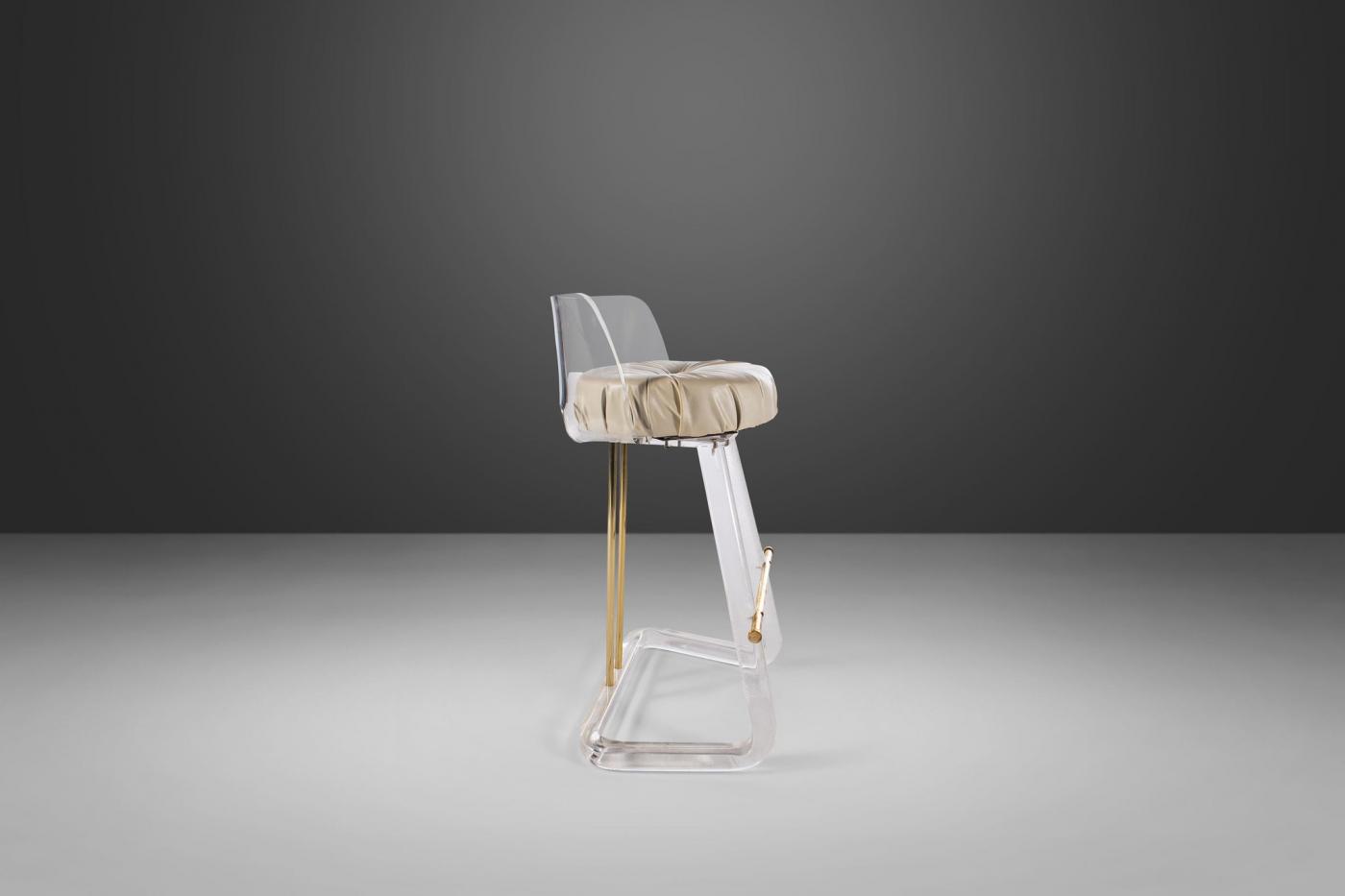 Hollywood Regency Bar Stool / Drafting Stool in Lucite and Brass