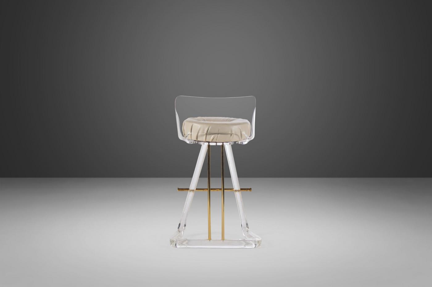 Hollywood Regency Bar Stool / Drafting Stool in Lucite and Brass