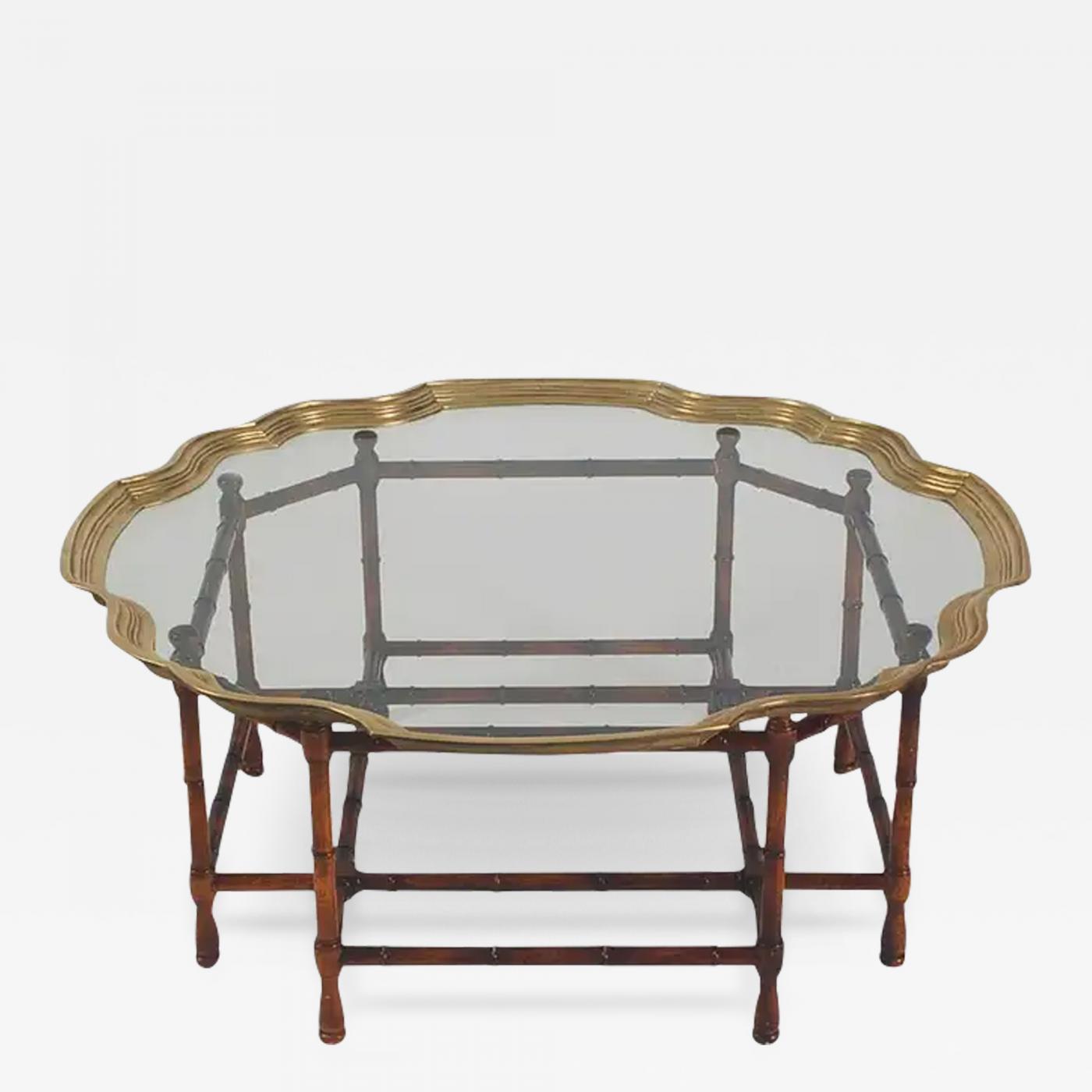 Hollywood Regency Faux Bamboo & Brass Tray Circular or Round Cocktail