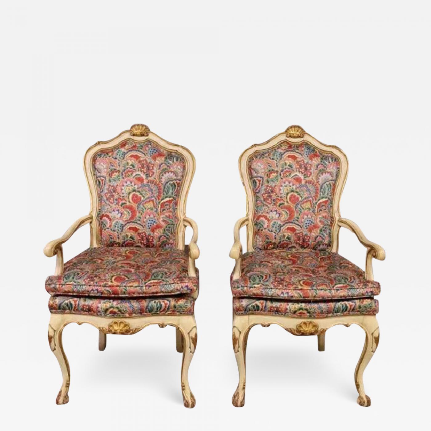 Pair of Italian Rococo Design Vintage Velvet Carved Chairs