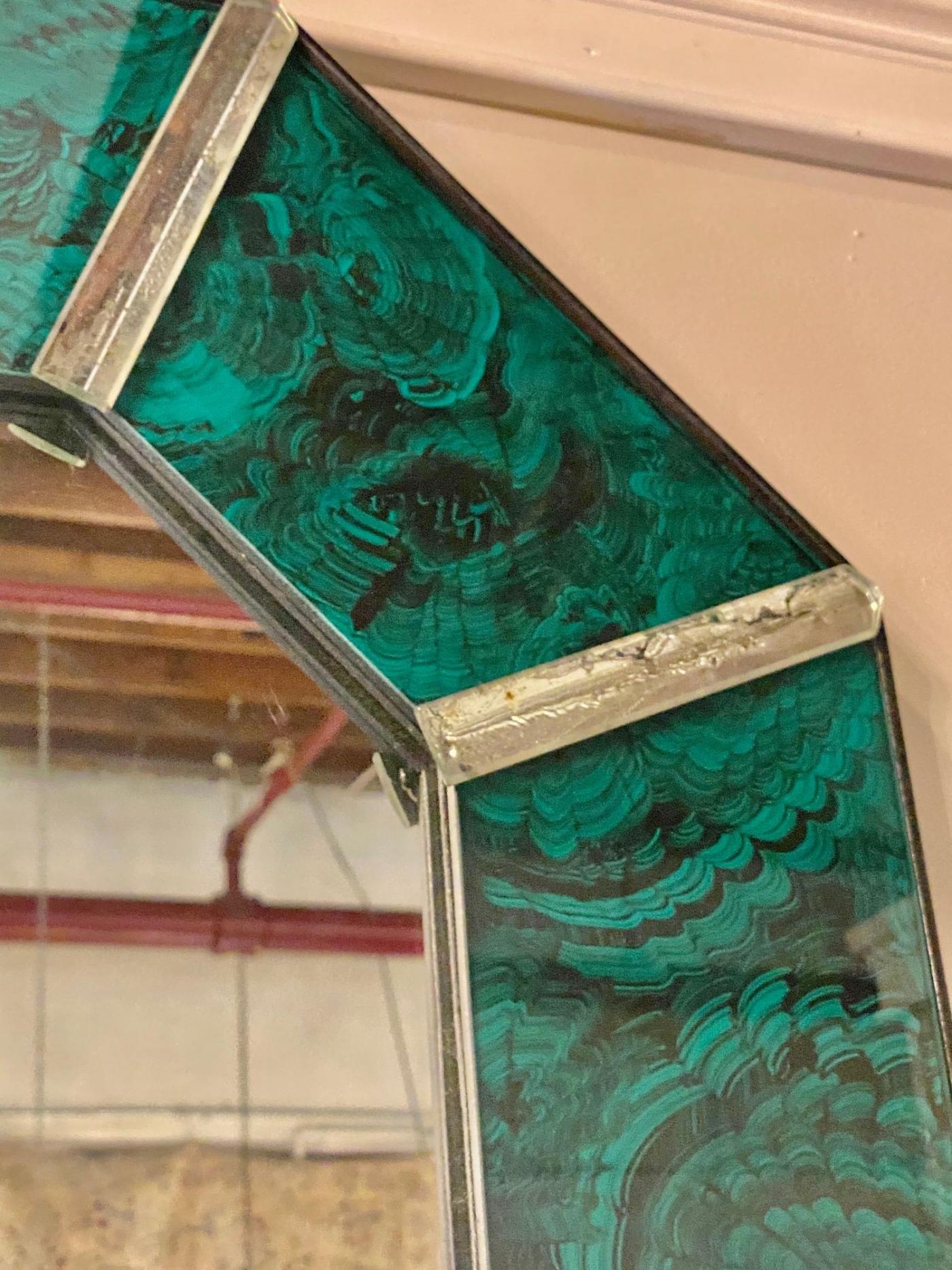 Hollywood Regency Octagonal Wall Mirrors Antiqued Malachite Style