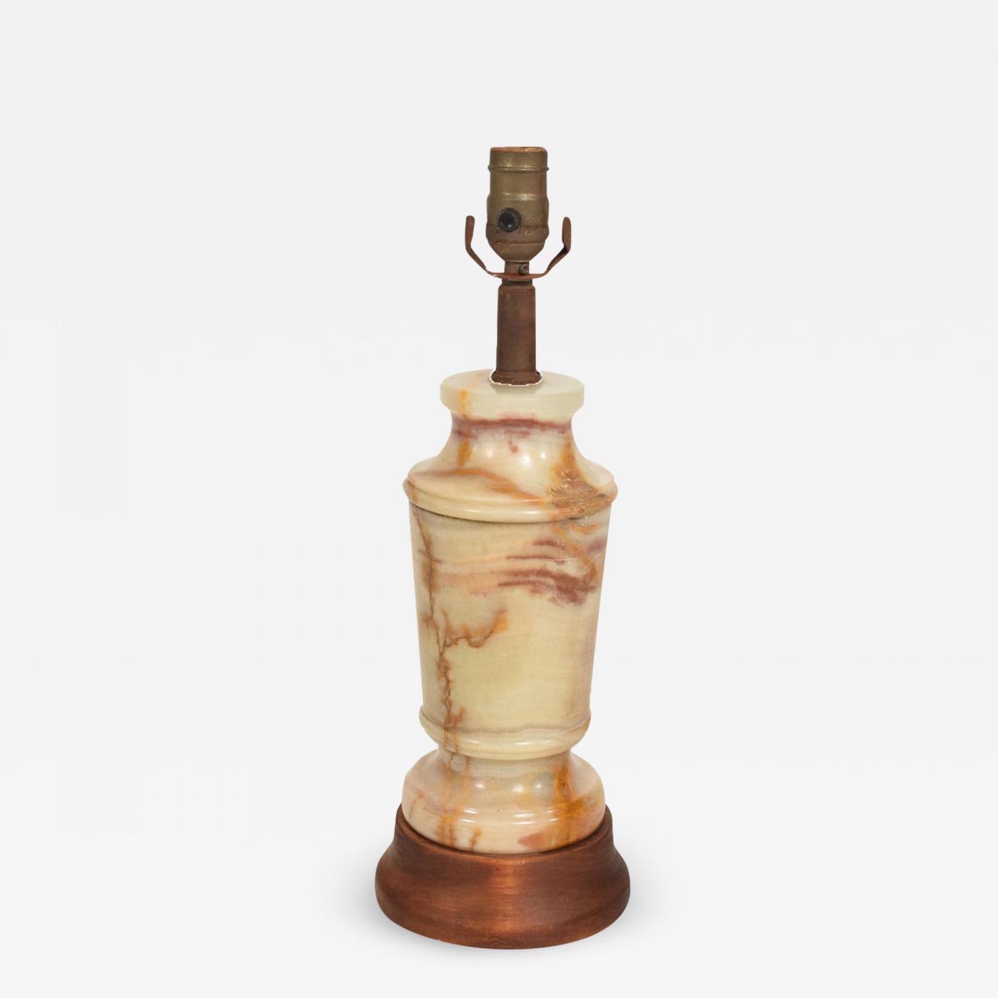 Hollywood Regency Table Lamp In Alabaster With Wood Base
