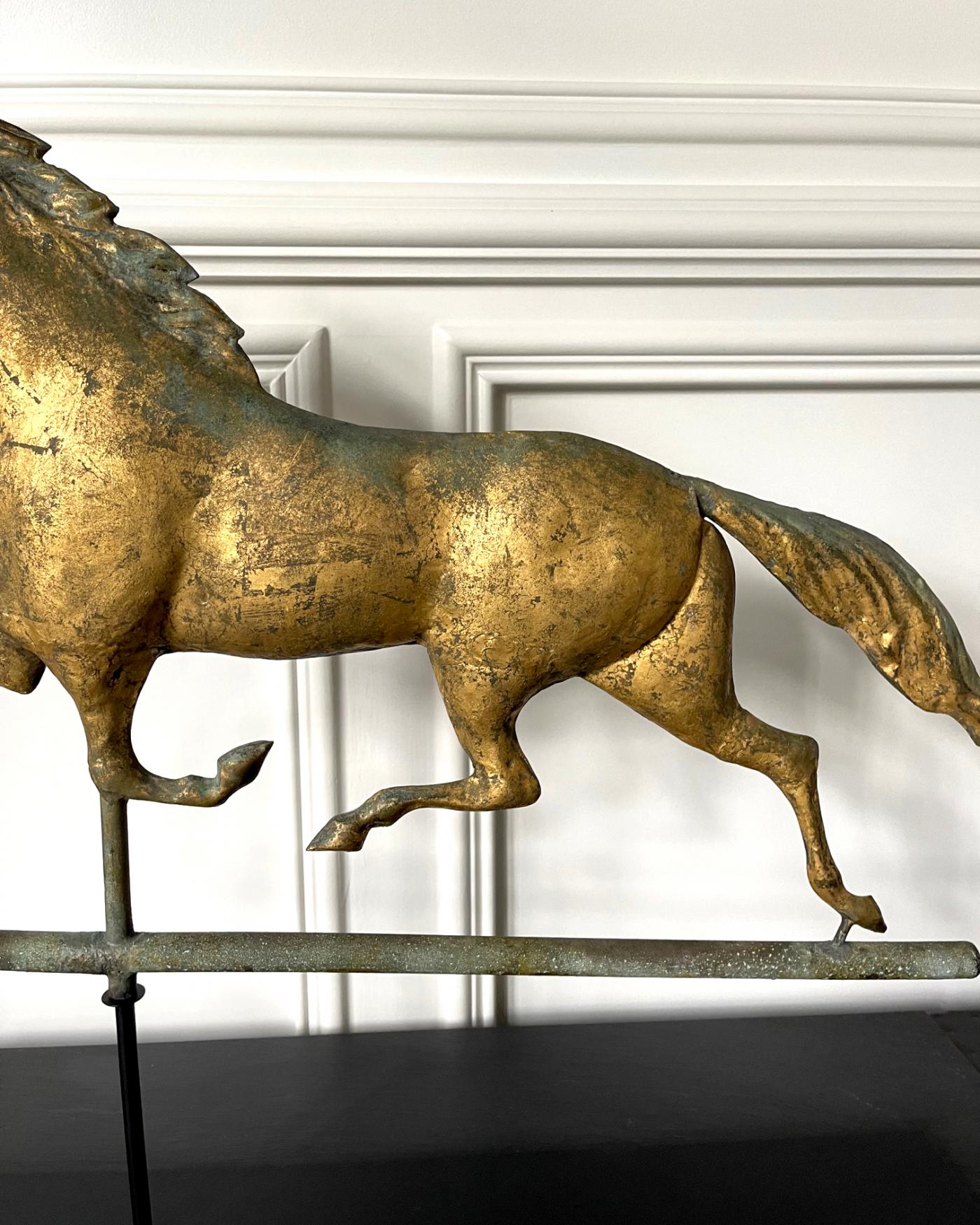 Weathervane Display J. W. Fiske & Company - Horse Weathervane with Gilt Surface on Display ...