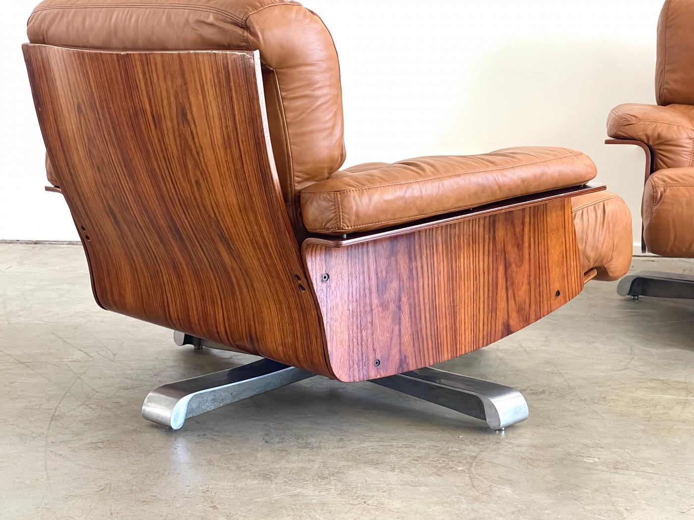 ITALIAN ROSEWOOD & LEATHER SWIVEL CHAIRS