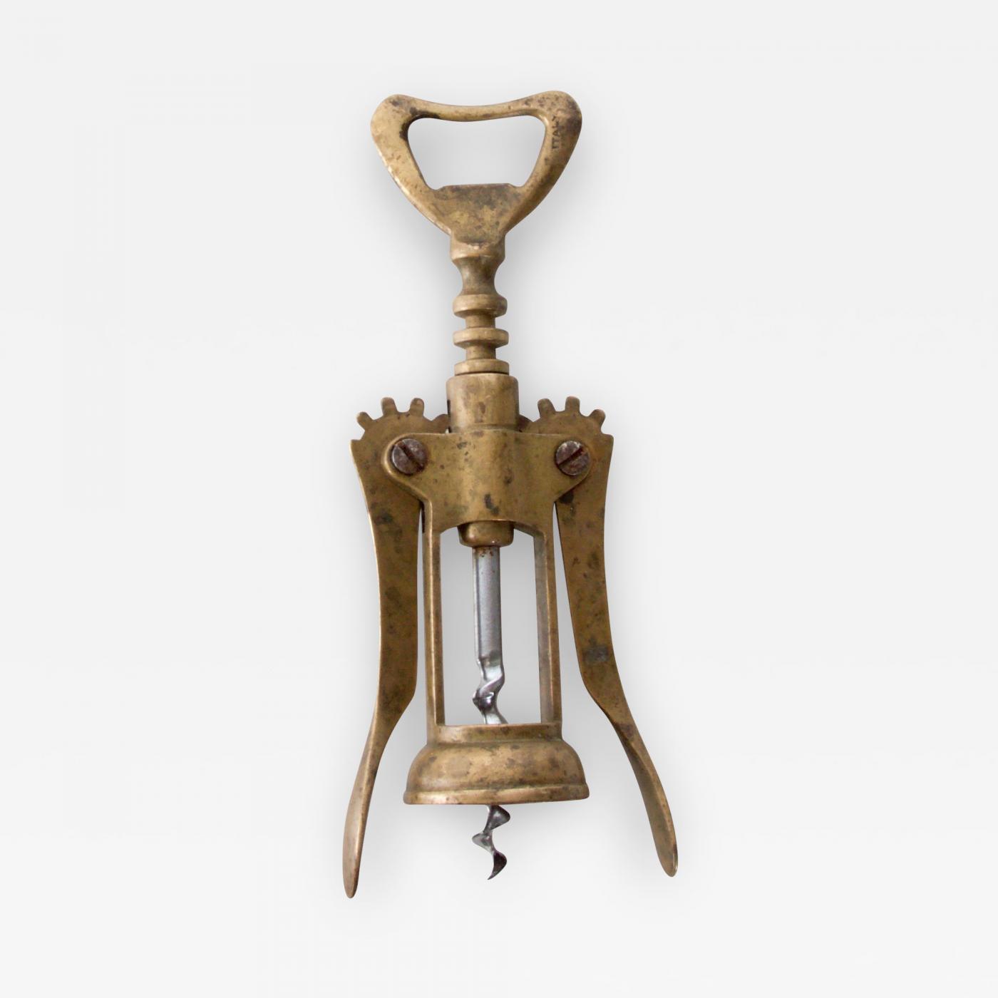 Vintage Brass Winged Wine Corkscrew & Bottle Opener Barware Tool