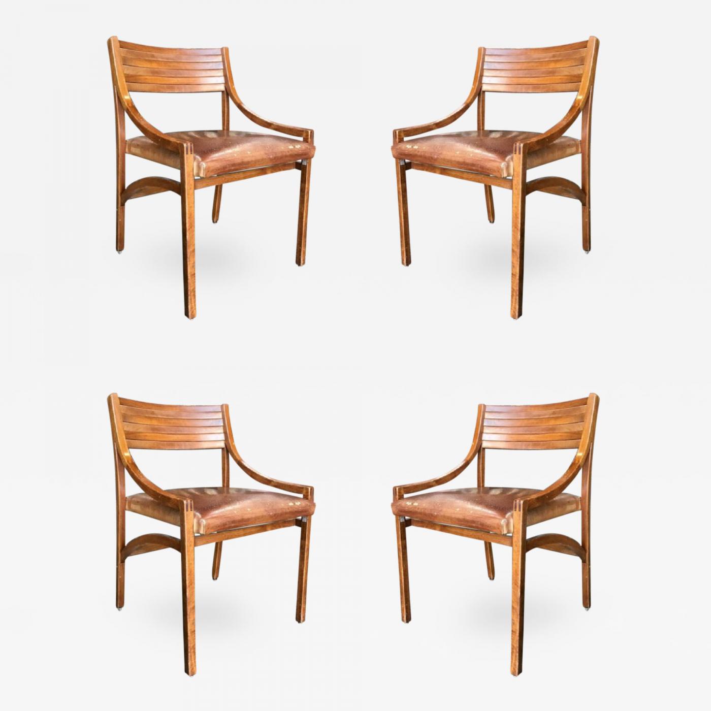 Ico Parisi Italian Walnut And Leather Dining Chairs By Ico Parisi 1959