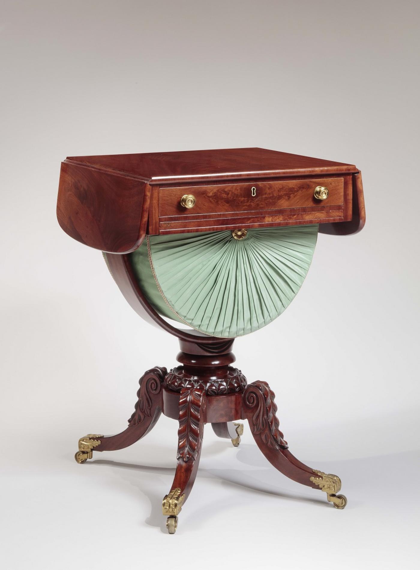 Isaac Vose - Carved Mahogany Work Table with Demi-Lune Bag