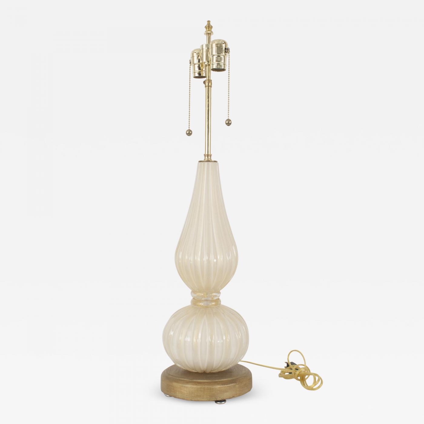 Italian 1940s Style White Glass And Gold Dusted Table Lamp