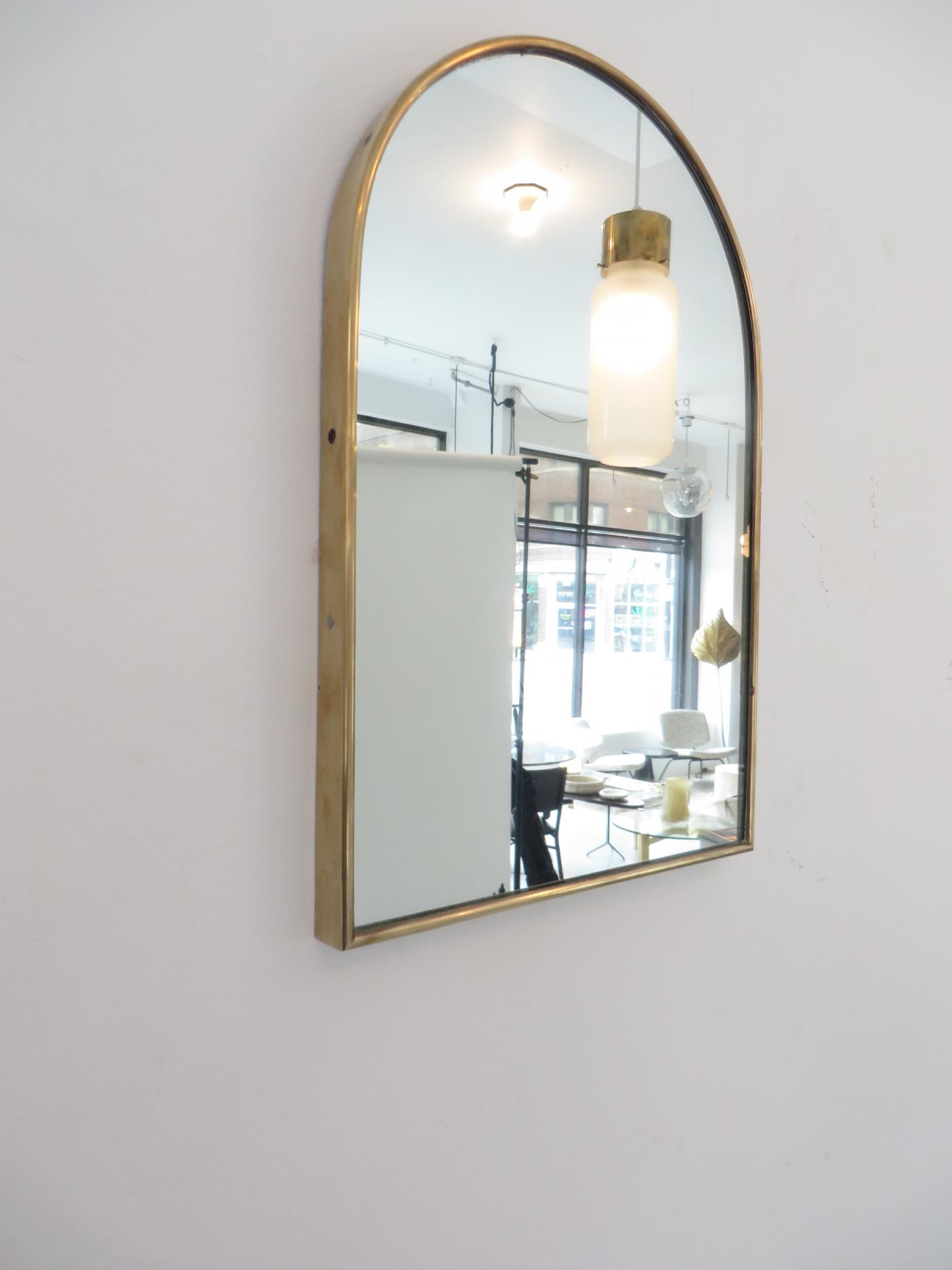 Italian Brass Framed Wall Mirror Arch Top