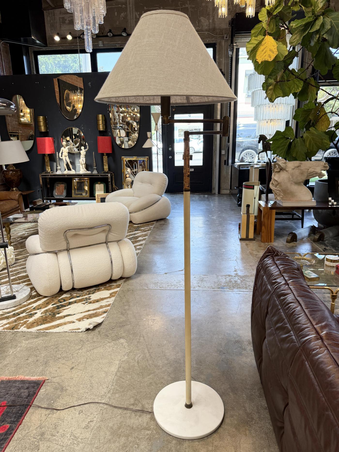 Italian Brass and Marble Floor Lamp with Swing Arm, 1970s