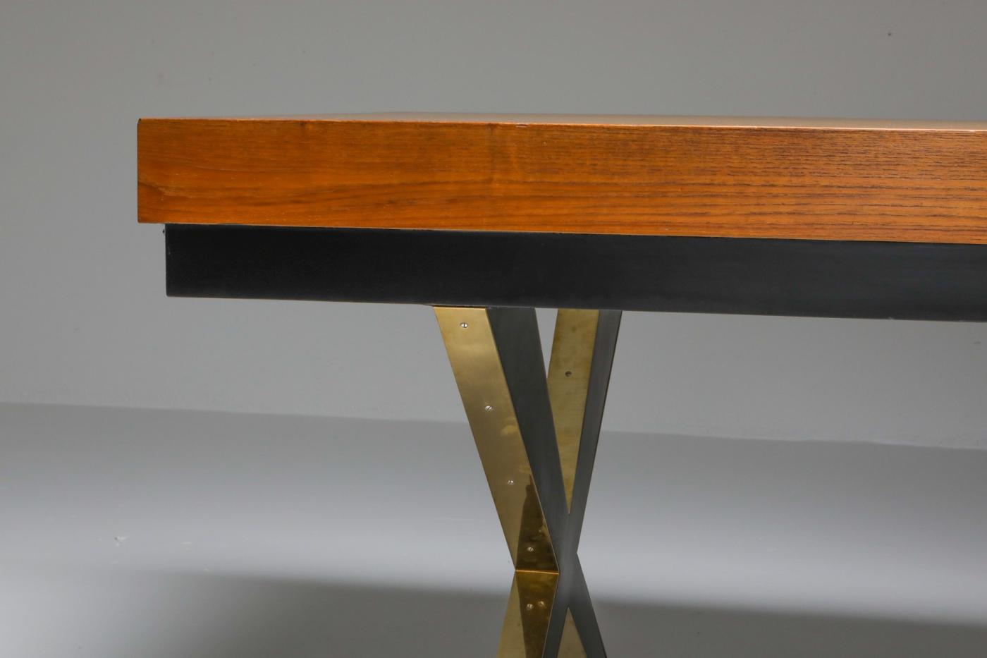 Italian Elegant Desk on Brass X Shaped Legs 1970's