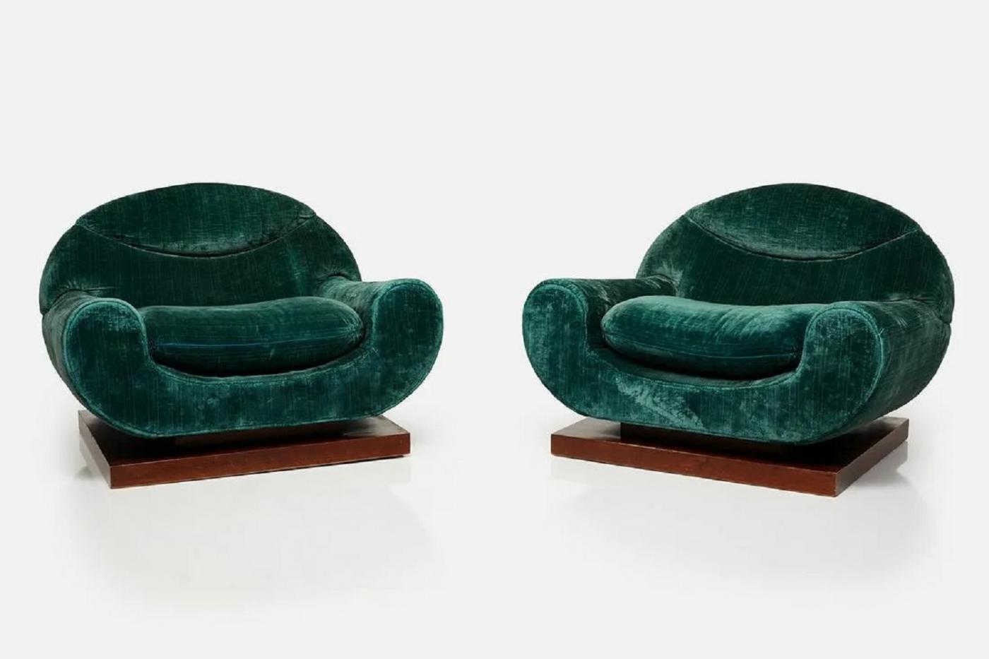 Italian Lounge Chairs on Platform Bases, Pair