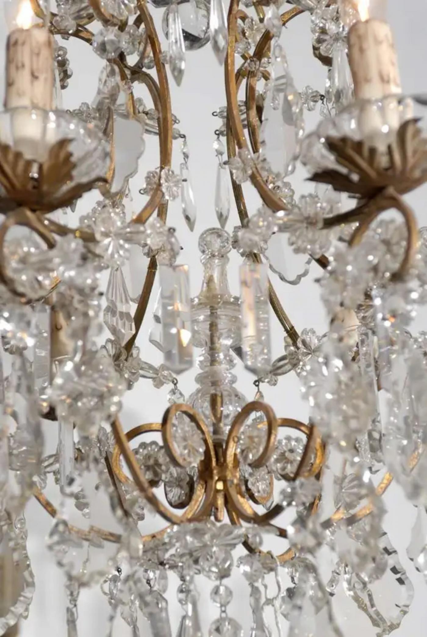 Italian Rococo Style 1890s Six-Light Crystal Chandelier with Gilt Metal ...