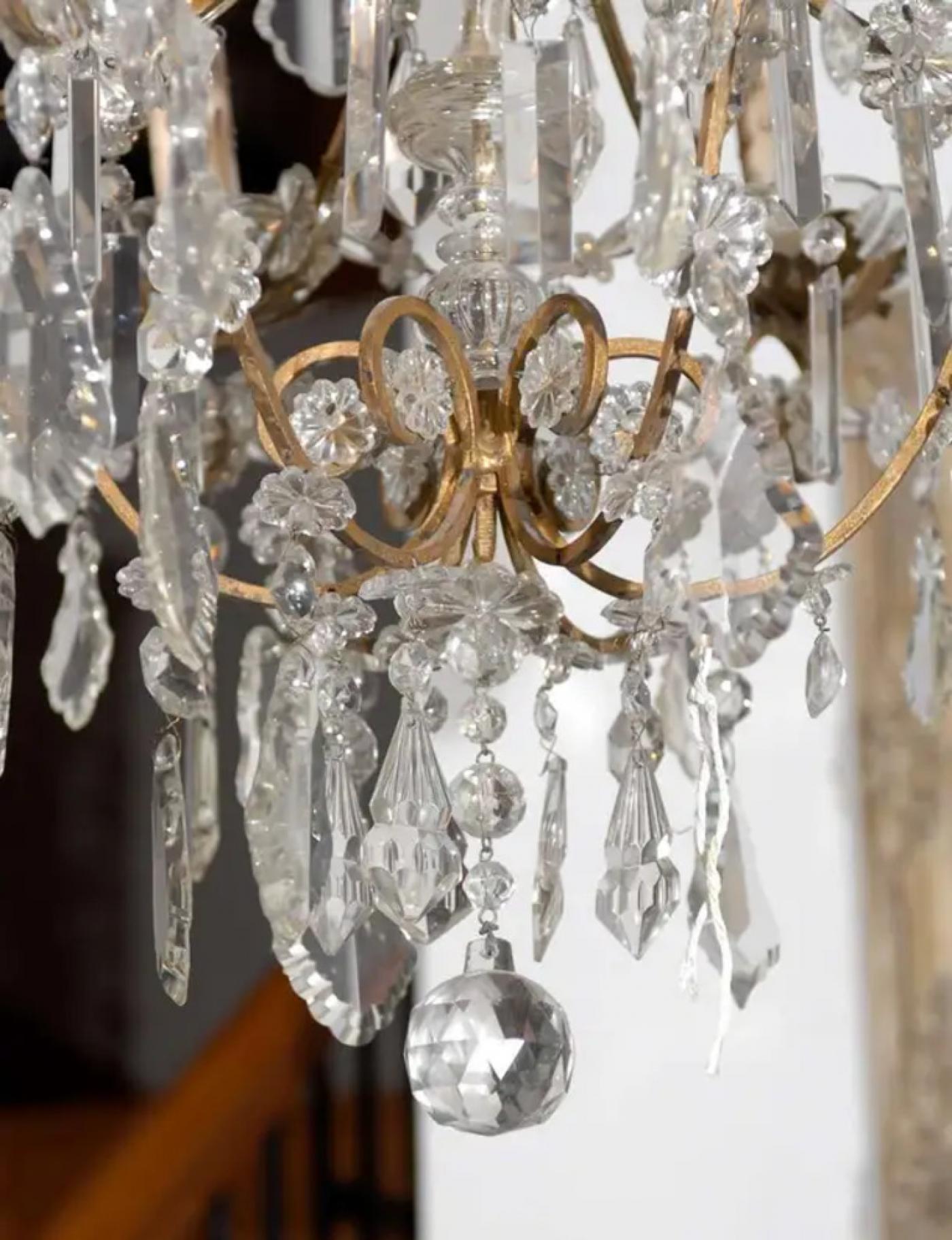 Italian Rococo Style 1890s Six-Light Crystal Chandelier with Gilt Metal ...