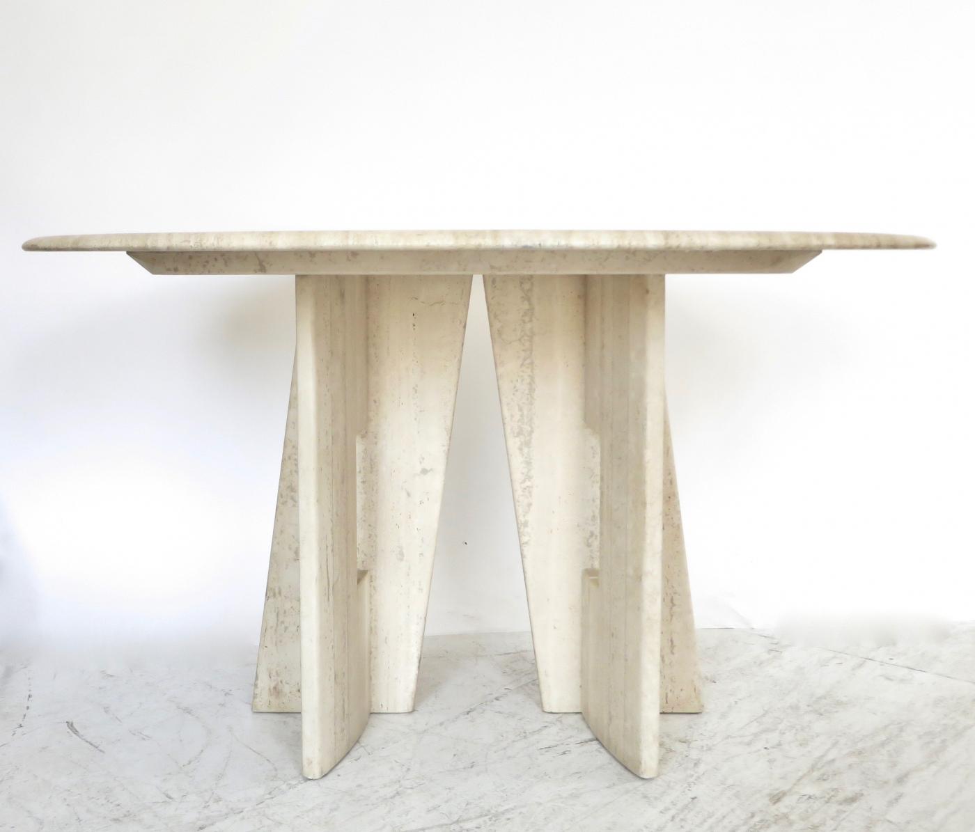 Italian Round Travertine Marble Dining Table with Sculptural