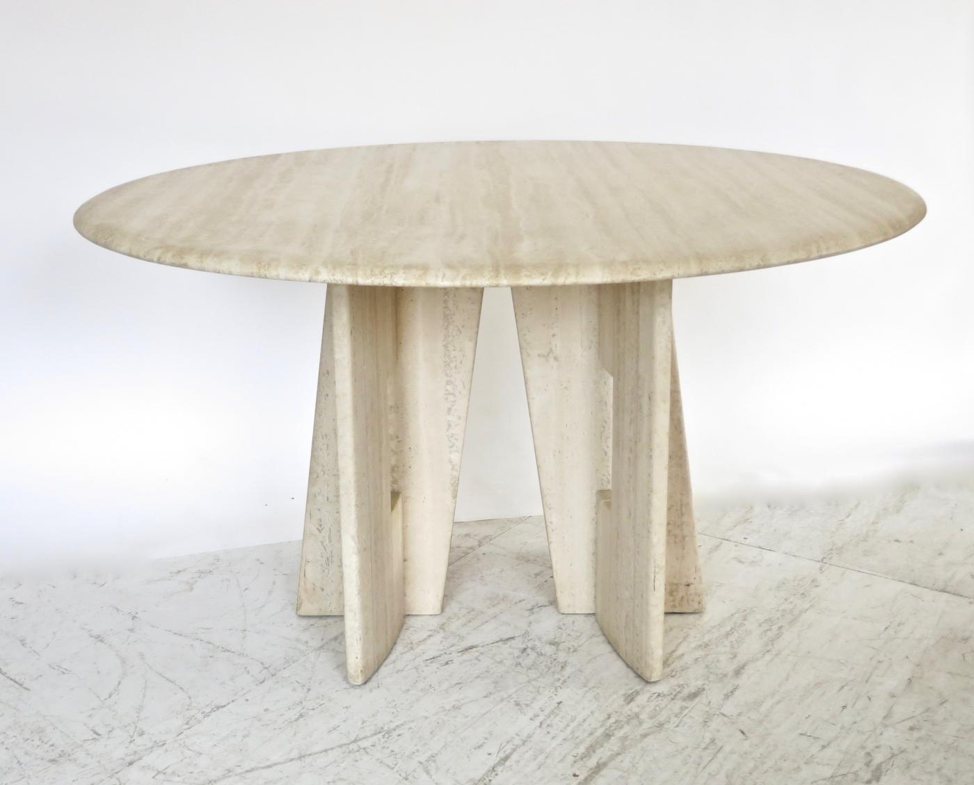 Italian Round Travertine Marble Dining Table with Sculptural