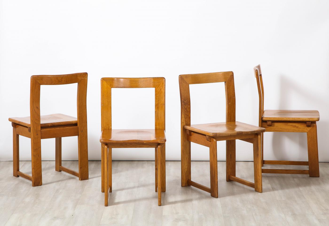 Italian Set of Four Rustic Oak Dining Chairs