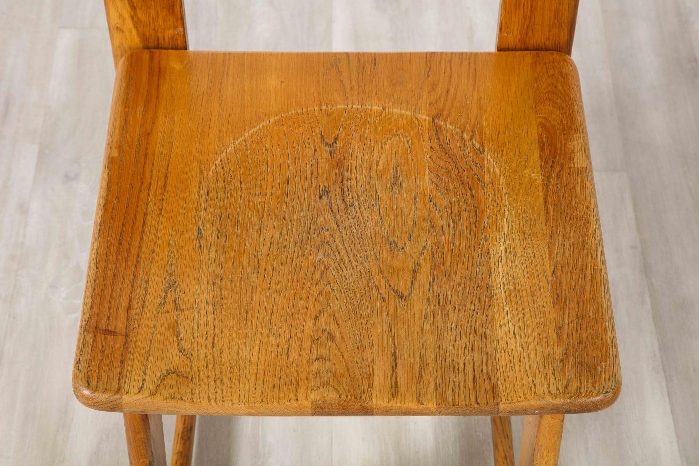 Italian Set of Four Rustic Oak Dining Chairs