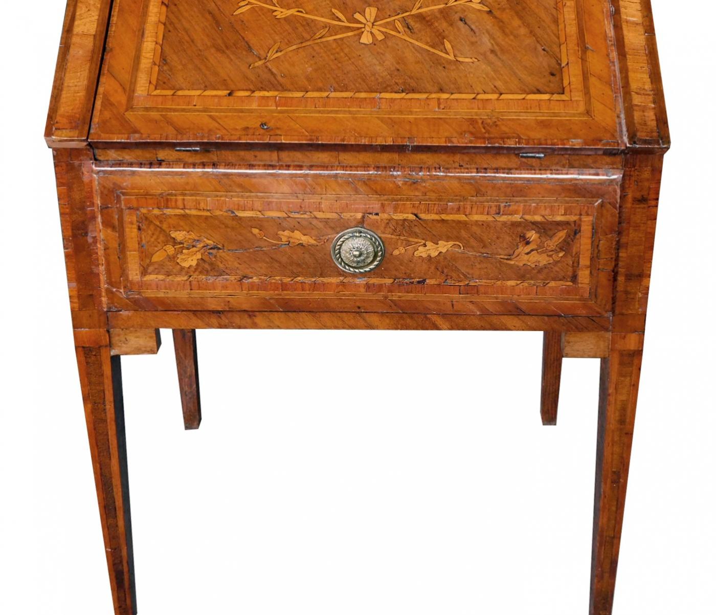 Italian neoclassical style marquetry inlaid fruitwood dropfront desk