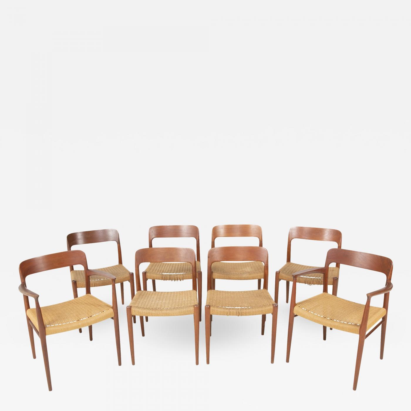J.L. Møllers Møbelfabrik - Set Of Eight Danish Cord Seat Dining Chairs