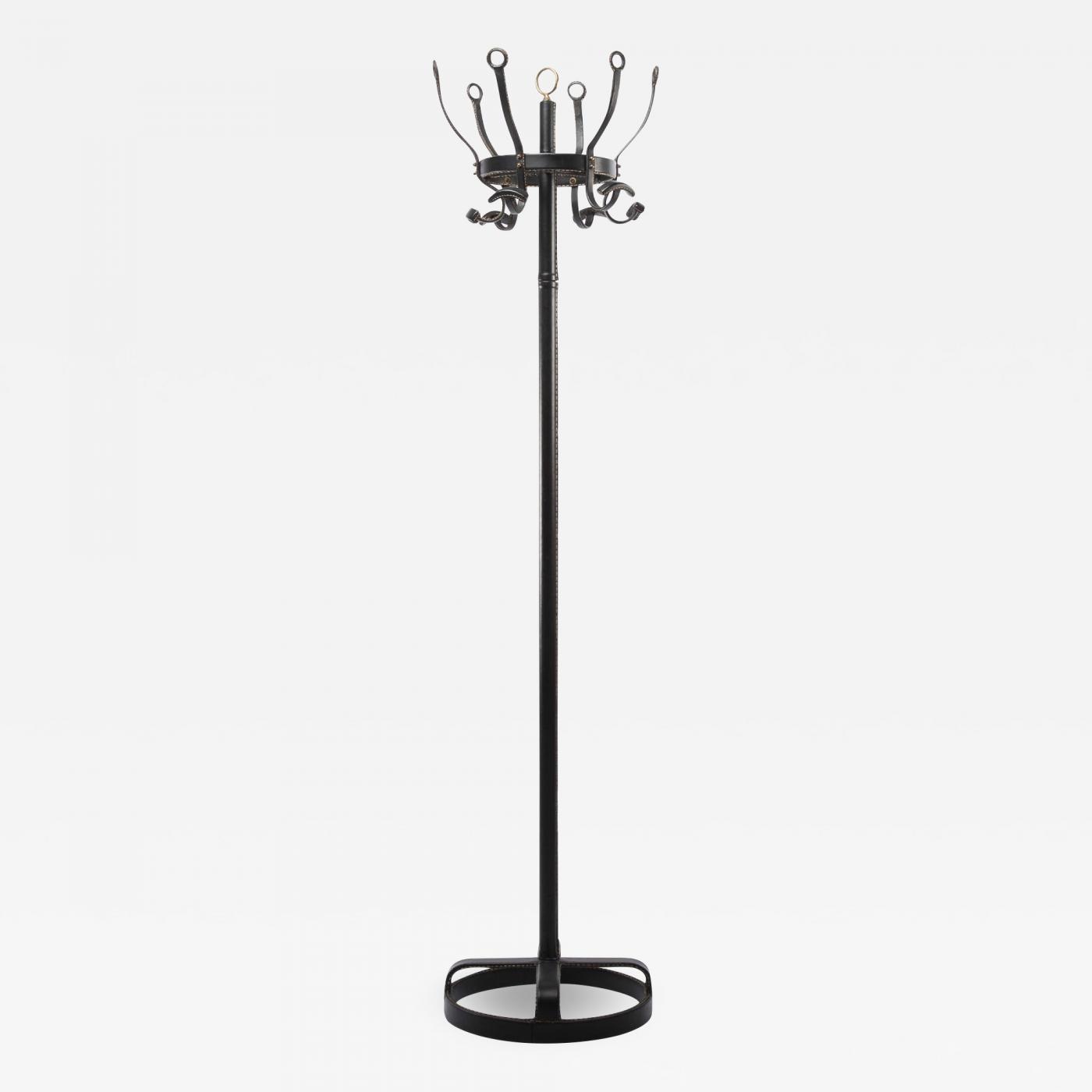 Jacques Adnet - French Mid Century Coat Hanger, Jacques Adnet, Steel, Black  Leather, Brass