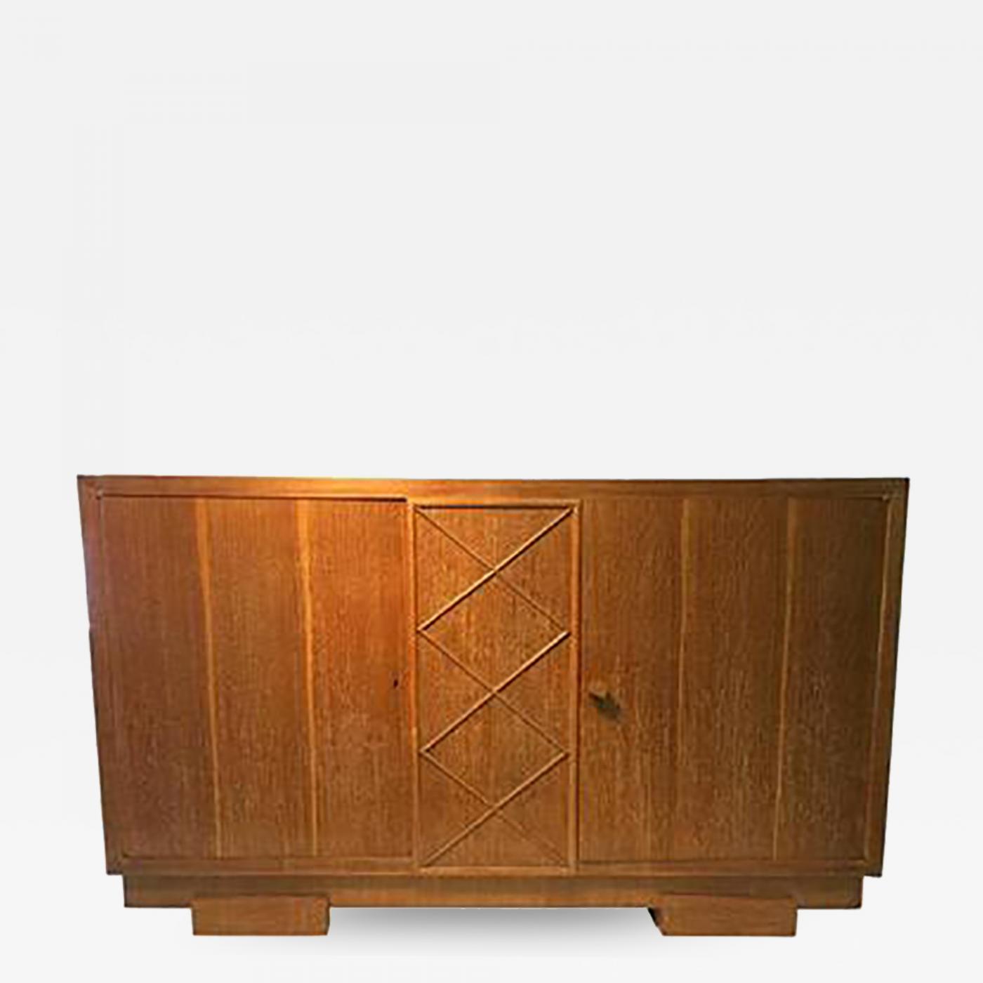 Jacques Adnet Unusual Sideboard Or Cabinet In Cerused Oak