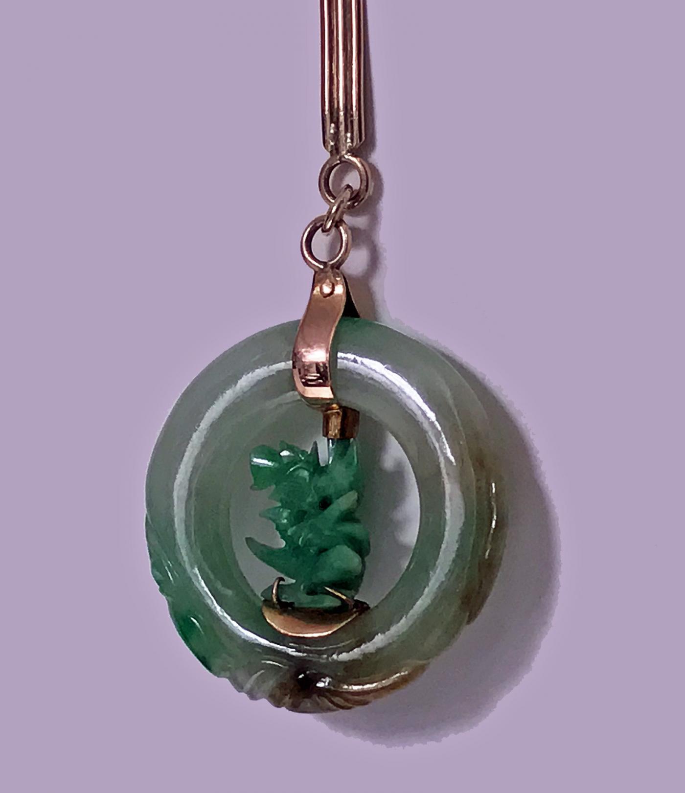 Jadeite Jade Circle Pendant in 14K