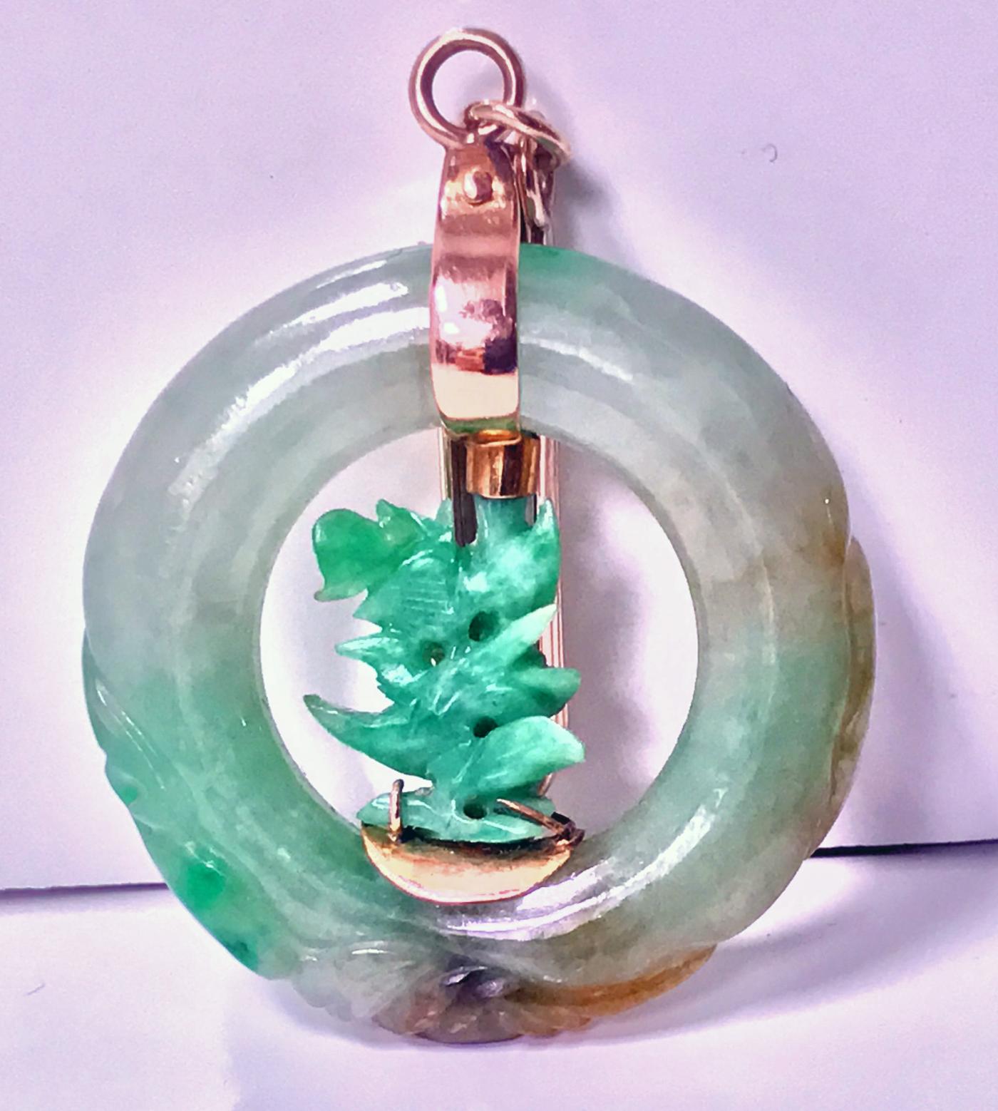 Jadeite Jade Circle Pendant in 14K