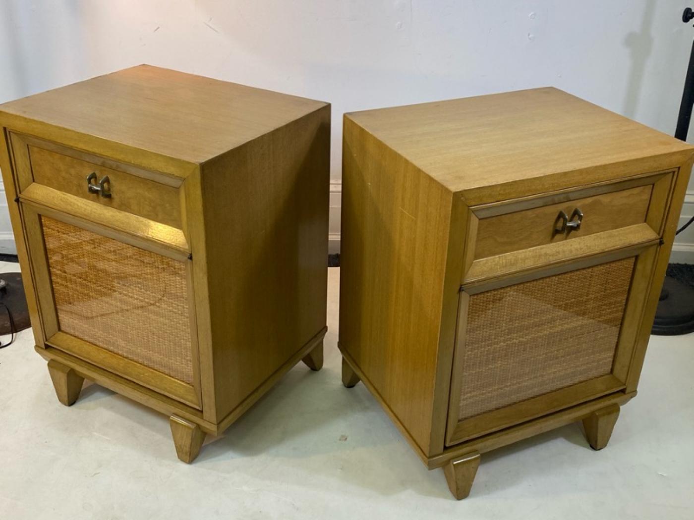 Paul Frankl MID CENTURY WOVEN CANE ACCENT SIDE TABLES/NIGHTSTANDS