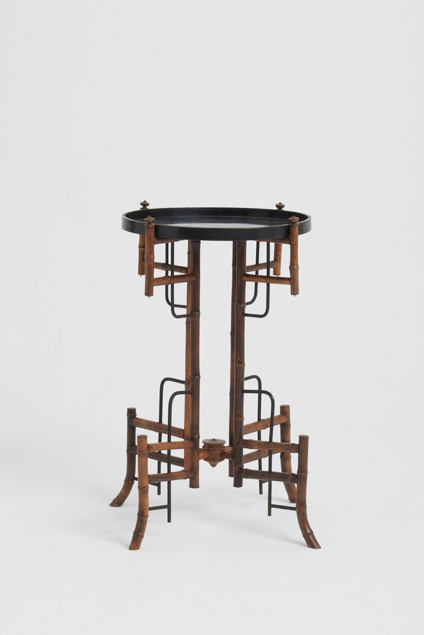 Japanese Lacquer and Bamboo Side Table