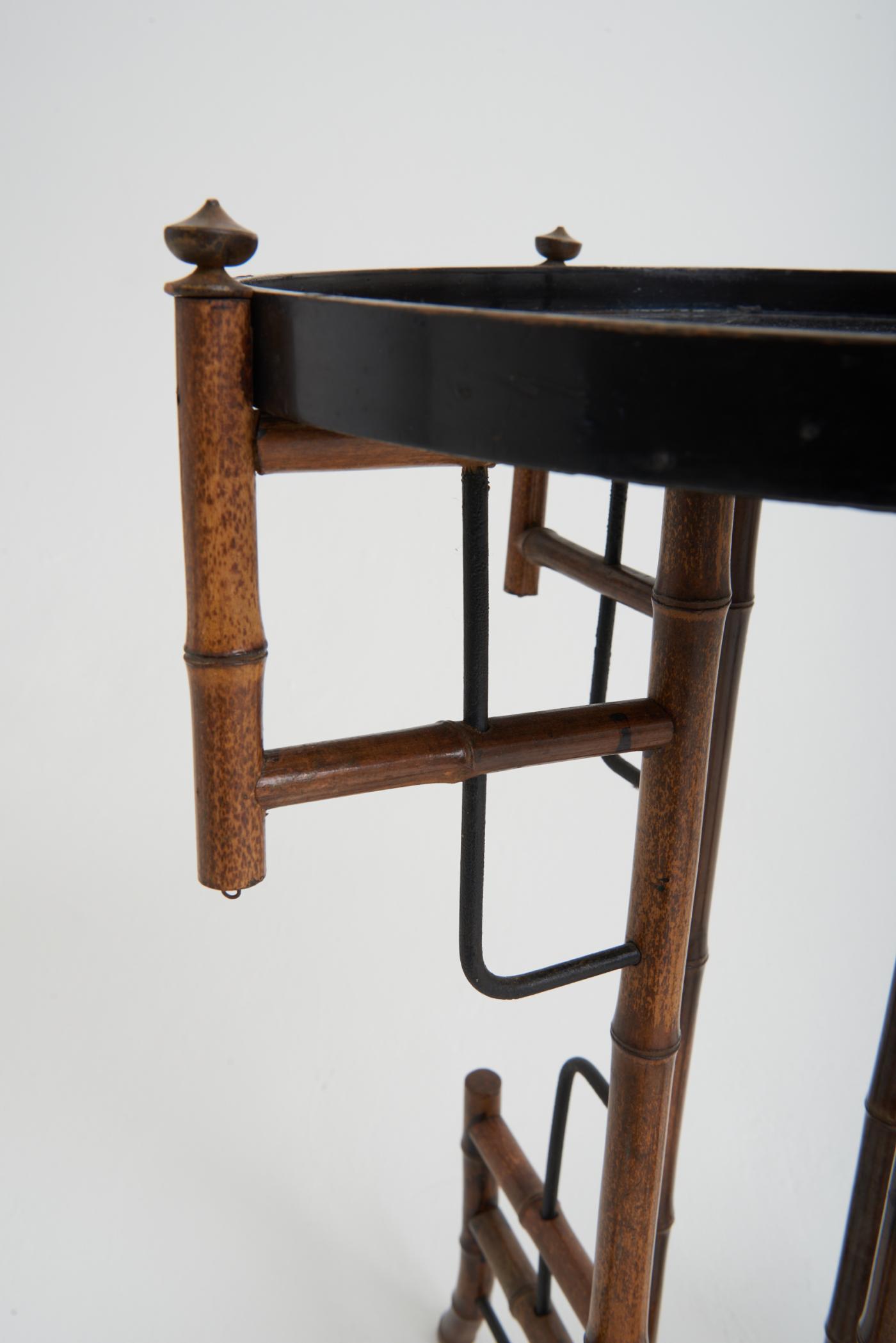 Japanese Lacquer and Bamboo Side Table