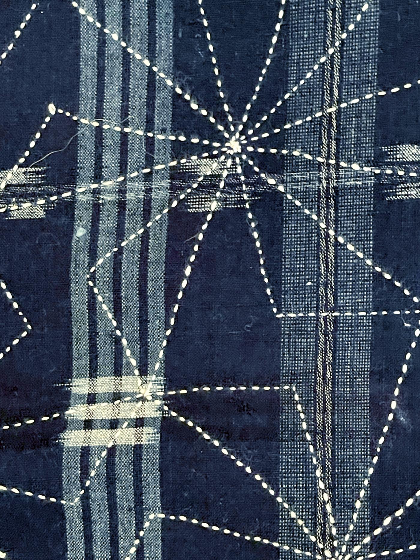 Curated visual reference: Woven Textile Panels Reference: Japanese Vintage Indigo Woven Ikat Gasuri With Sashiko Textile Panel