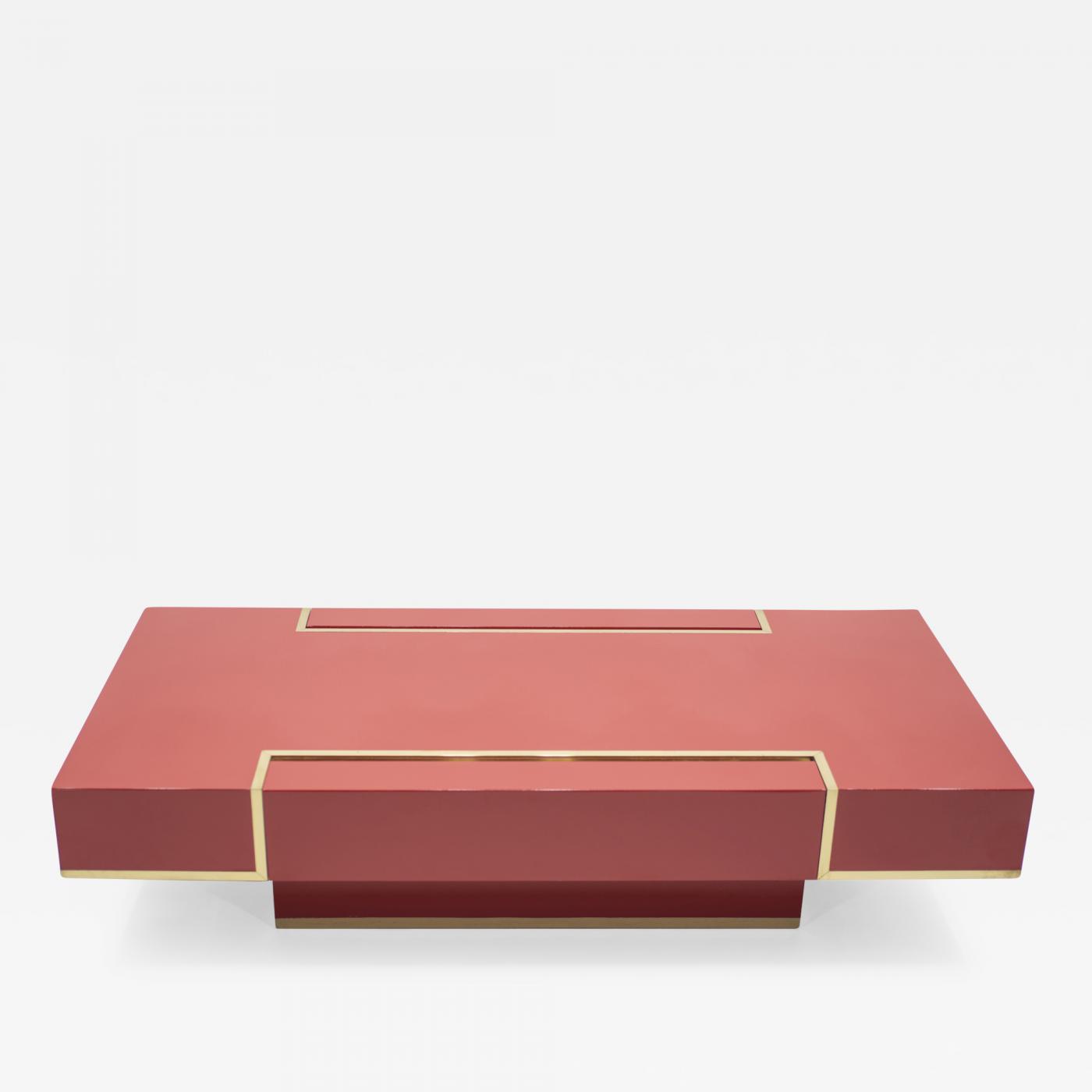 Jean Claude Mahey - Rare J.C. Mahey red lacquer and brass coffee table ...