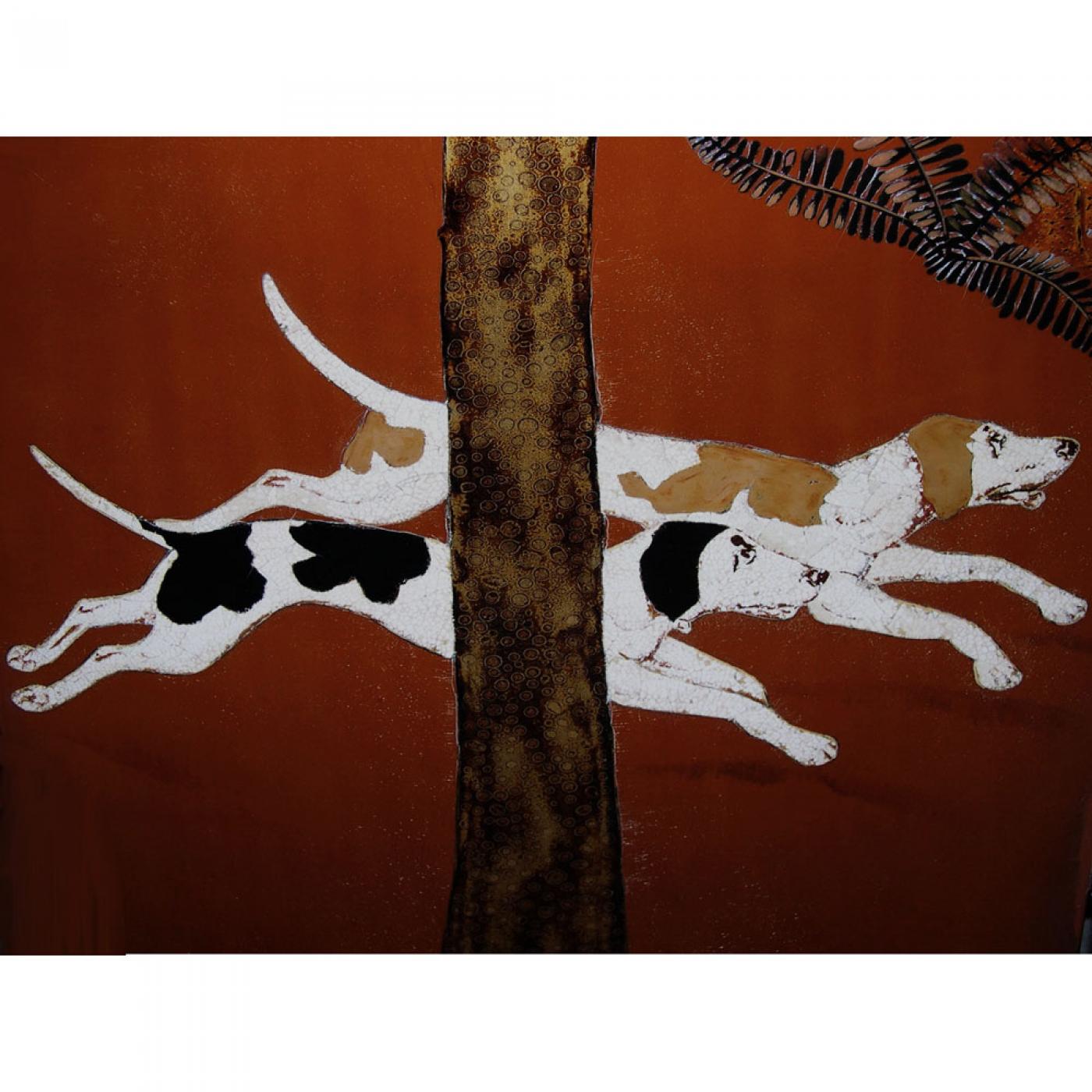 Jean Dunand - “la Chasse” 4 Panel Folding Screen By Jean Dunand