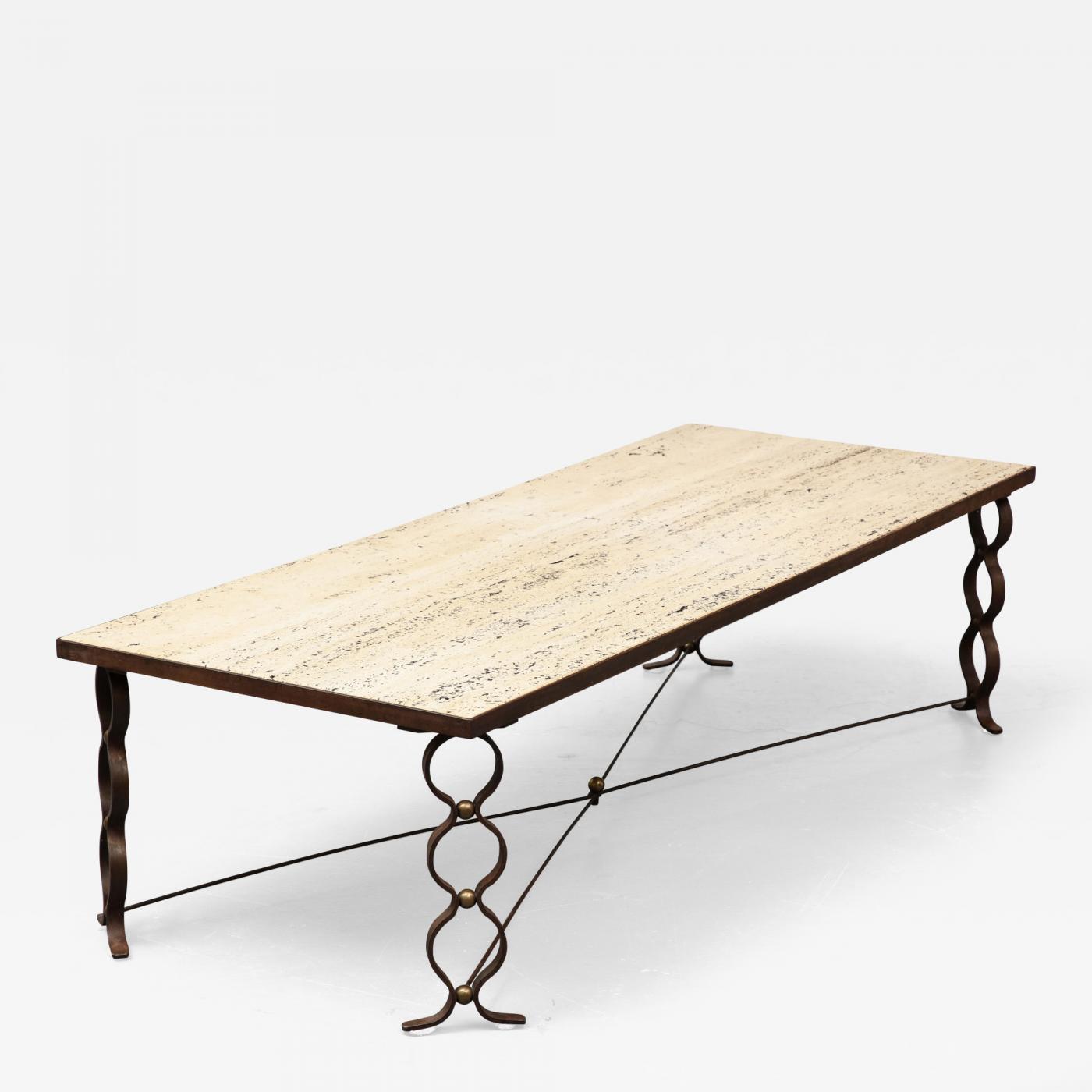 Jean Royère - Iron, Brass, and Comblanchien Limestone Ruban Coffee Table  by Jean Royere
