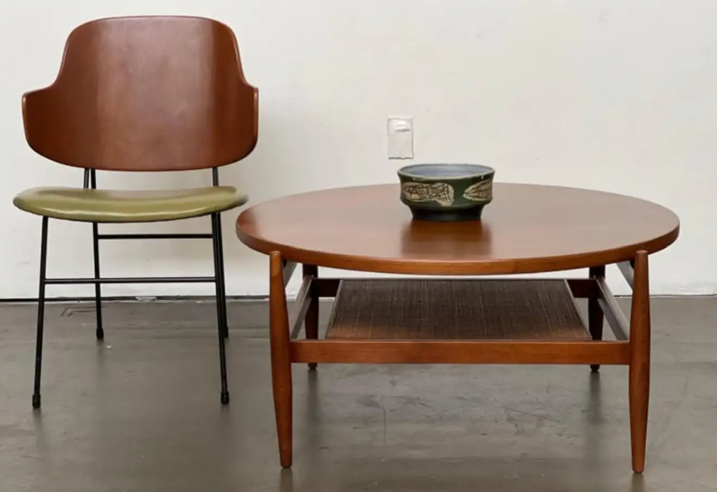 Jens Risom - Mid Century Walnut and Cane Floating Round Cocktail Table ...